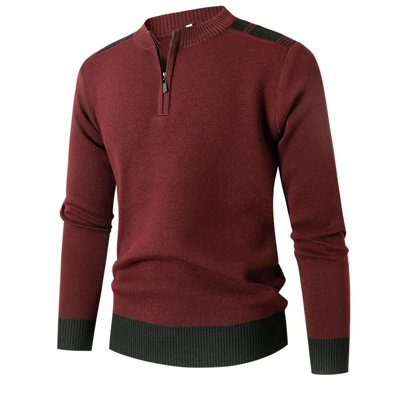 Strikket Genser Menn Slank Glidelås Mock Neck Pullover Causal Solid Herreklær - Rød