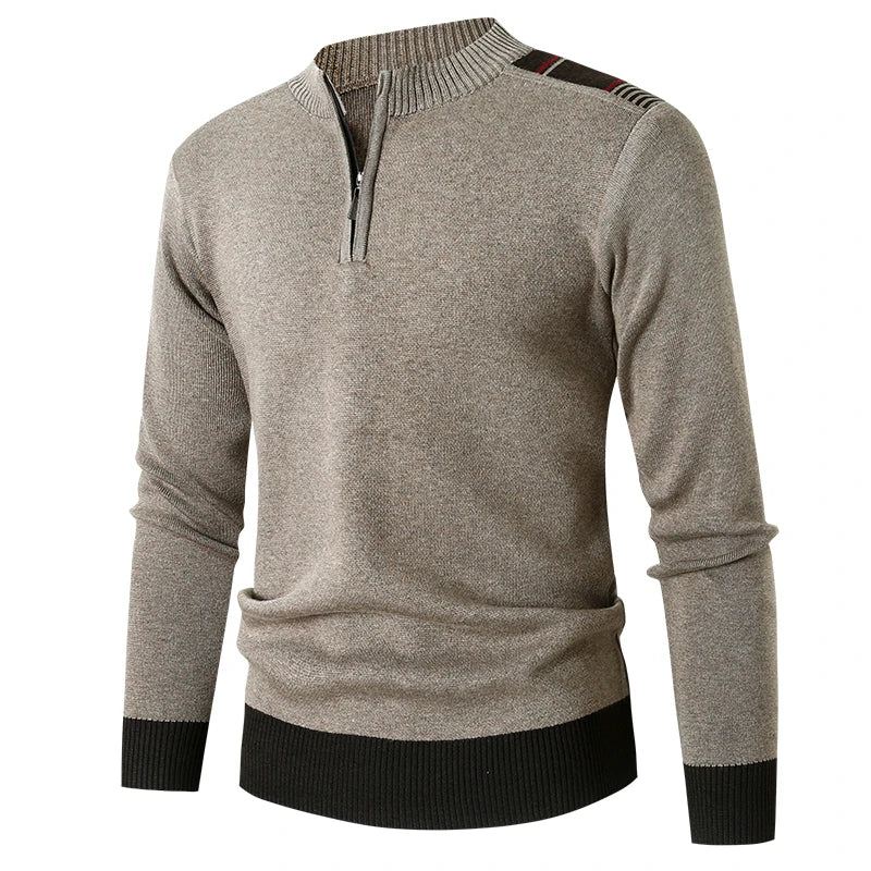 Strikket Genser Menn Slank Glidelås Mock Neck Pullover Causal Solid Herreklær - Rød