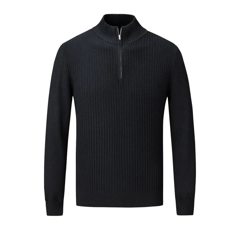 Strikket Genser Menn Slank Glidelås Mock Neck Pullover Causal Solid Herreklær - Rød