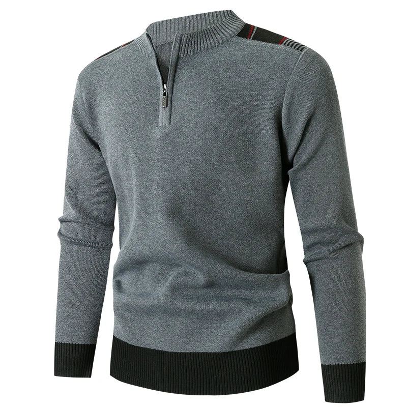 Strikket Genser Menn Slank Glidelås Mock Neck Pullover Causal Solid Herreklær - Rød