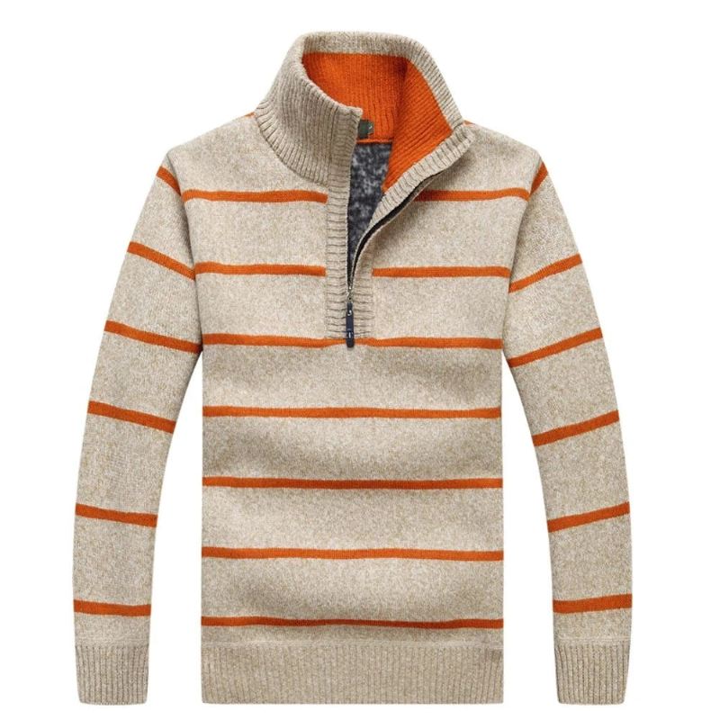 Stripete Genser For Menn Herre Cashmere Ull Gensere Varme Pullover Frakk Yttertøy - Beige