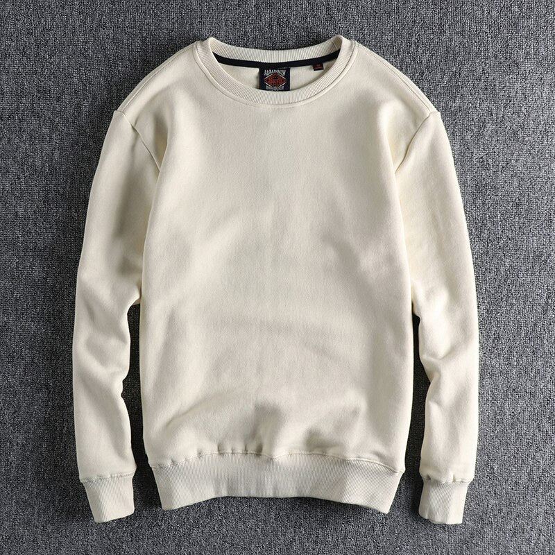 Sweatshirt Vinter Høst Menn Solid Enkel Basic Allsidig Pullover Høykvalitets Velvet Top - Beige