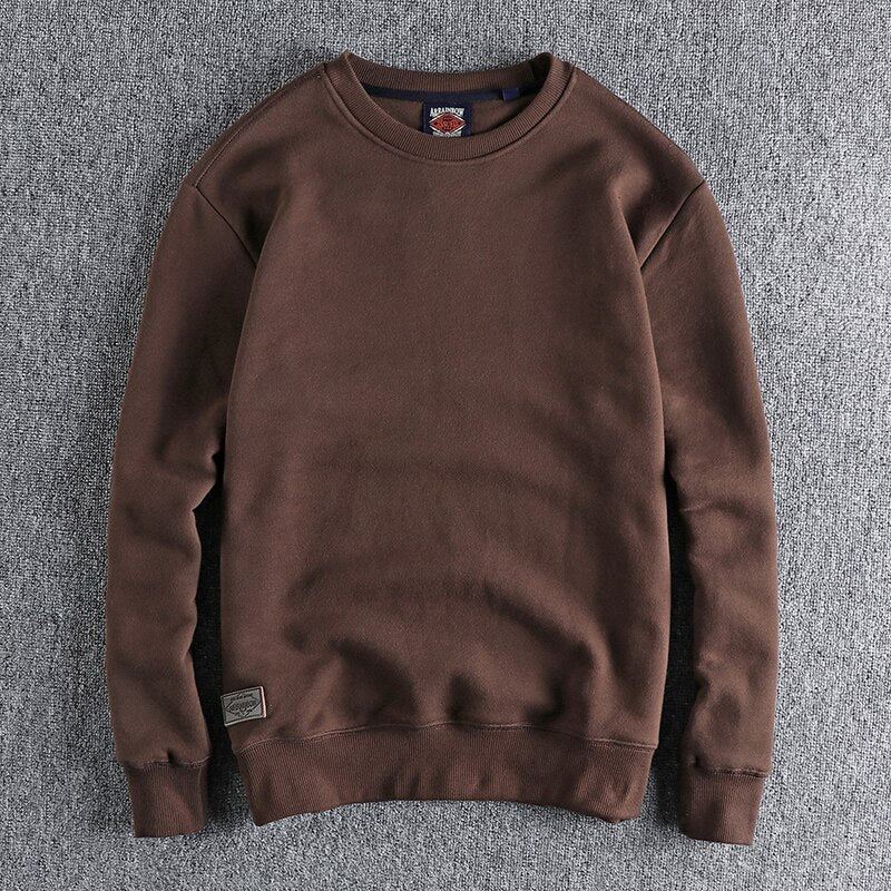 Sweatshirt Vinter Høst Menn Solid Enkel Basic Allsidig Pullover Høykvalitets Velvet Top - Beige