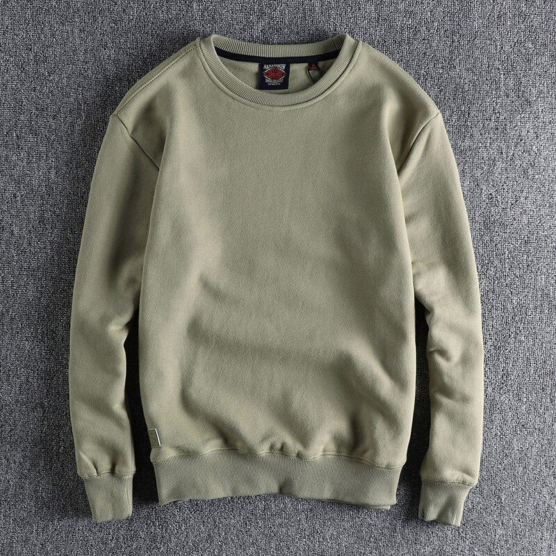 Sweatshirt Vinter Høst Menn Solid Enkel Basic Allsidig Pullover Høykvalitets Velvet Top - Beige