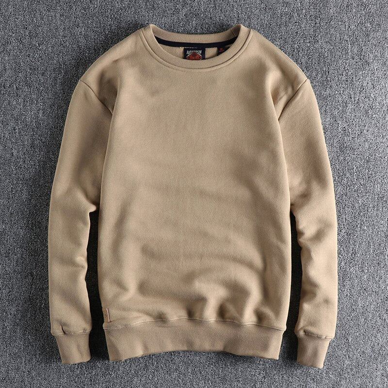 Sweatshirt Vinter Høst Menn Solid Enkel Basic Allsidig Pullover Høykvalitets Velvet Top - Beige