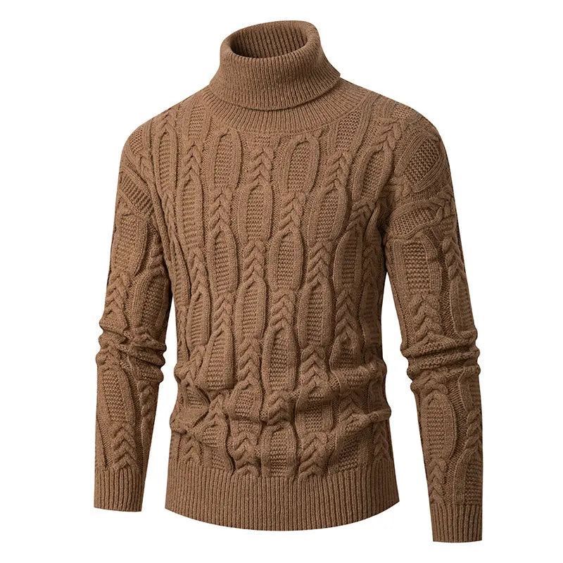 Turtleneck Jacquard Genser Herre Vintage Varm Solid Pullover Warm Pull Marque Luxe - Beige Hvit