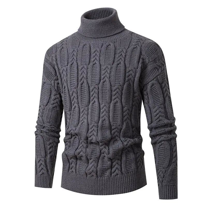 Turtleneck Jacquard Genser Herre Vintage Varm Solid Pullover Warm Pull Marque Luxe - Beige Hvit