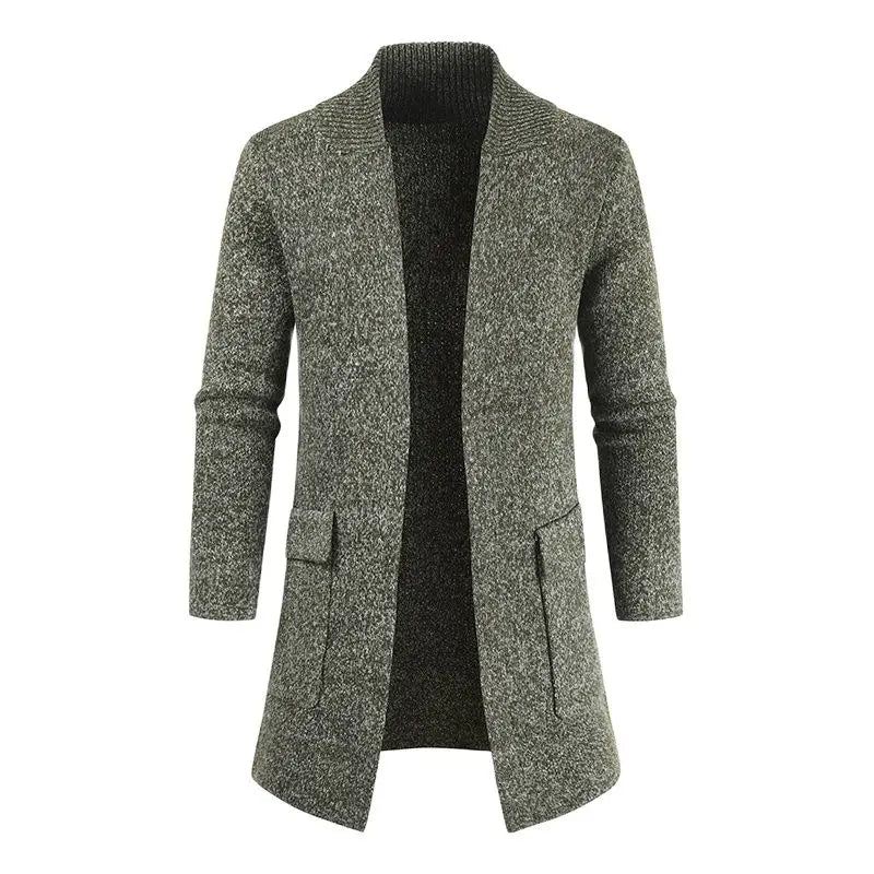 Uformell Genser Herre Lange Cardigans Strikkede Jakker Slim Cardigan Vinterkåper Solide - Khaki