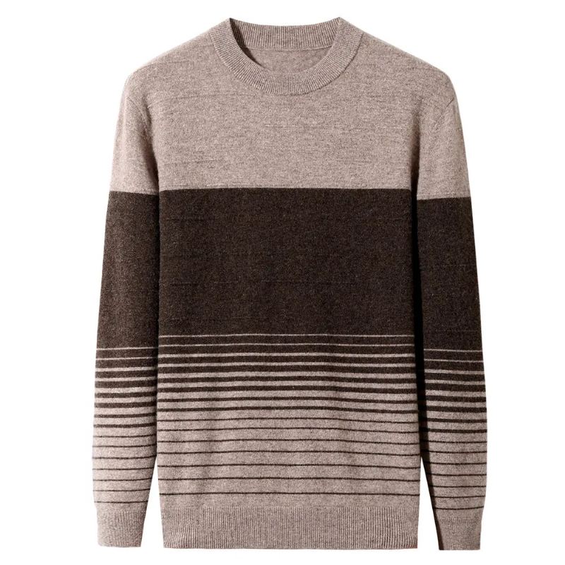 Ull Stripet O-hals Genser Herre Klær Høst Vinter Ny Ankomst Klassisk Pullover Pull Homme - Grønn