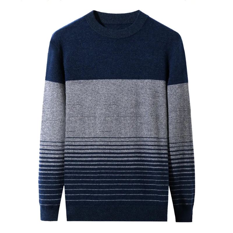 Ull Stripet O-hals Genser Herre Klær Høst Vinter Ny Ankomst Klassisk Pullover Pull Homme - Grønn