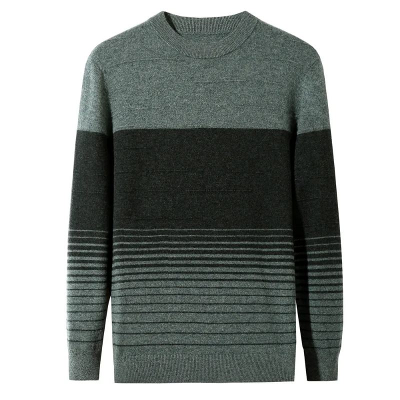 Ull Stripet O-hals Genser Herre Klær Høst Vinter Ny Ankomst Klassisk Pullover Pull Homme - Grønn