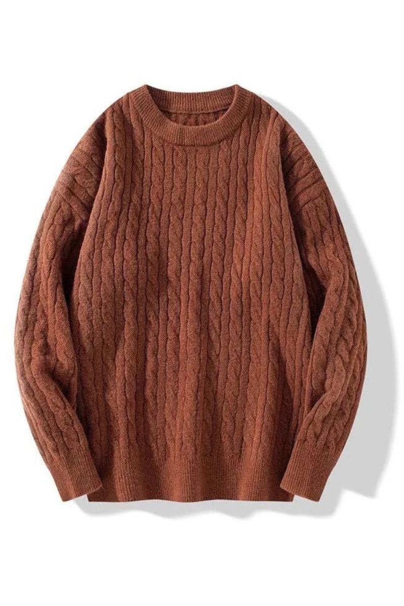 Vintage Casual Strikket Genser Herre Tykk Varm Løs Jumper Vinter