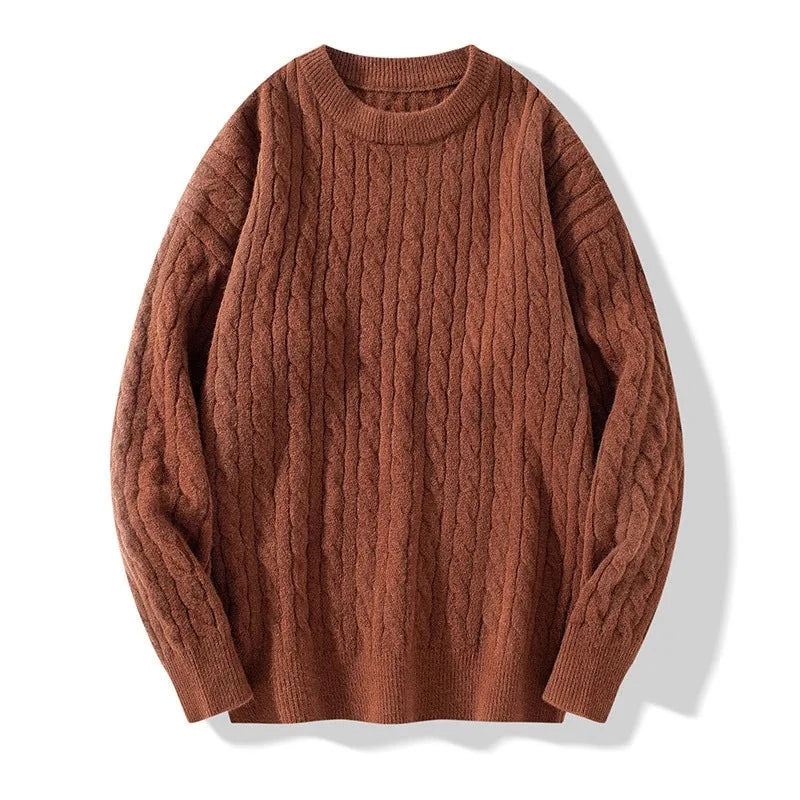 Vintage Casual Strikket Genser Herre Tykk Varm Løs Jumper Vinter - Brun