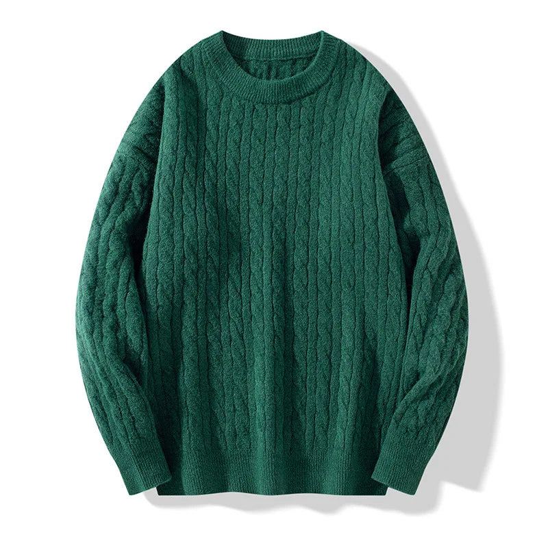 Vintage Casual Strikket Genser Herre Tykk Varm Løs Jumper Vinter - Brun