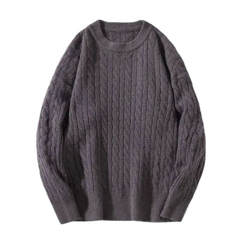 Vintage Casual Strikket Genser Herre Tykk Varm Løs Jumper Vinter - Brun