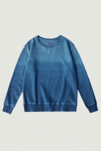 Vintage Gradient Sweatshirt Herre Ny Vår Høst Kammet Bomull Indigo Pullover Topper