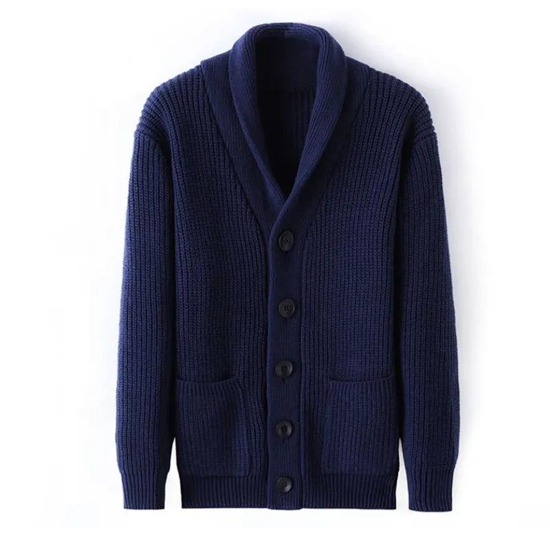 Vinter Cardigan Herre Tykke Varm Cashmere Vintergenser Herreklær Yttertøy Business Casual Strikk - Svart