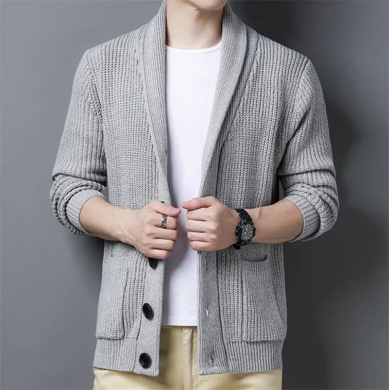 Vinter Cardigan Herre Tykke Varm Cashmere Vintergenser Herreklær Yttertøy Business Casual Strikk - Svart