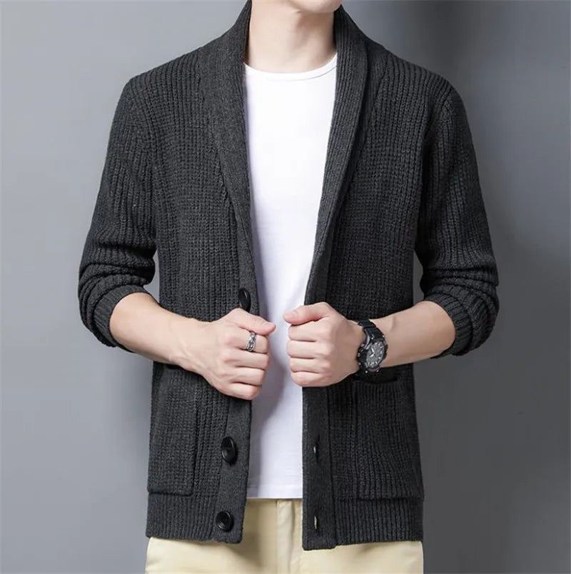 Vinter Cardigan Herre Tykke Varm Cashmere Vintergenser Herreklær Yttertøy Business Casual Strikk - Svart