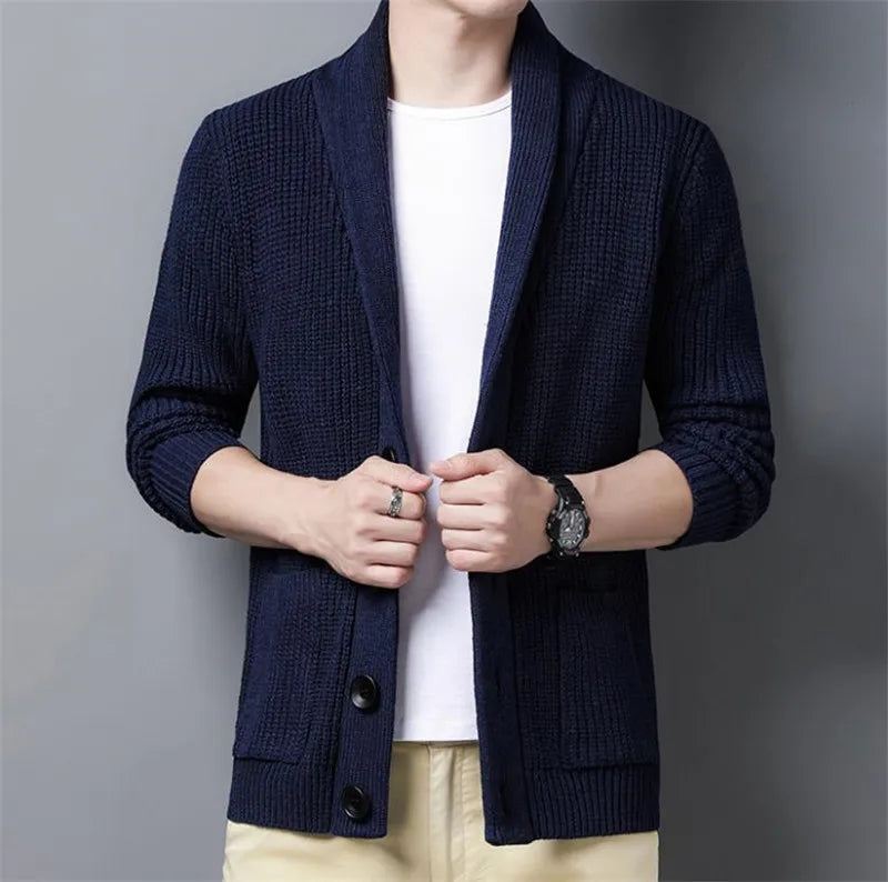 Vinter Cardigan Herre Tykke Varm Cashmere Vintergenser Herreklær Yttertøy Business Casual Strikk - Svart