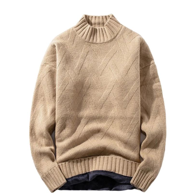 Vinter Menn Genser Turtleneck Strikker Pullovers Varm Fritid Lange Ermer Tykkere Varme Streetwear - Khaki