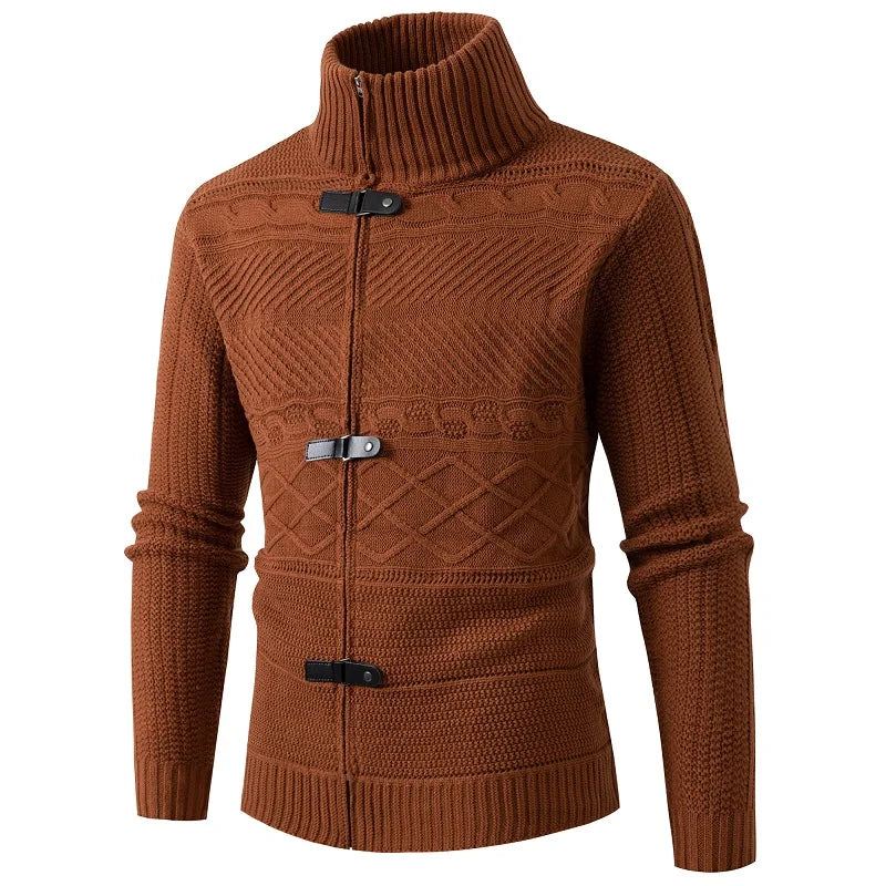 Vintervarme Menn Casual Slim Fit Herregensere Cardigan Horns Tykk Genser Knapp Top Coat - Kaffe