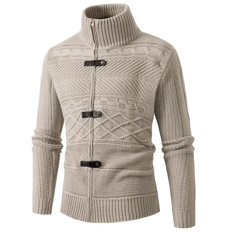 Vintervarme Menn Casual Slim Fit Herregensere Cardigan Horns Tykk Genser Knapp Top Coat - Kaffe