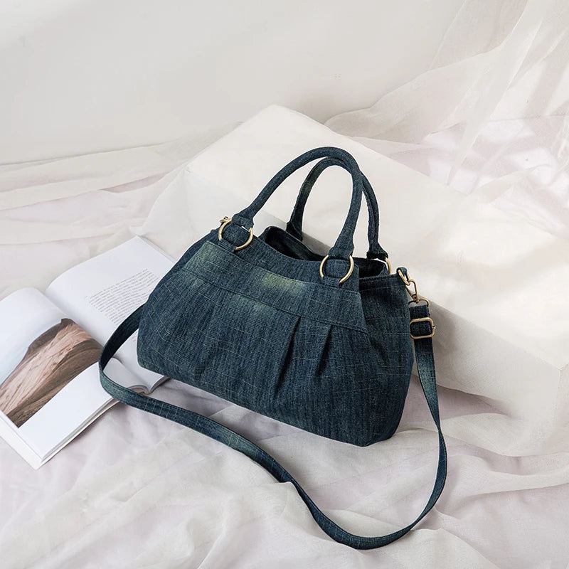 Annmouler Designer Dame Denim Crossbody Bag Skulderveske Med Stor Kapasitet Med Avtakbar Jeansveske - Mørk Blå