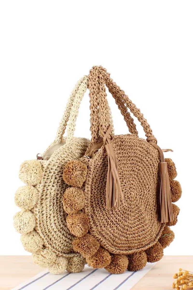 Bohemian Tassel Rattan Kvinner Håndvesker Vevd Crossbody Skuldervesker Designer Ball Summer Beach Purse