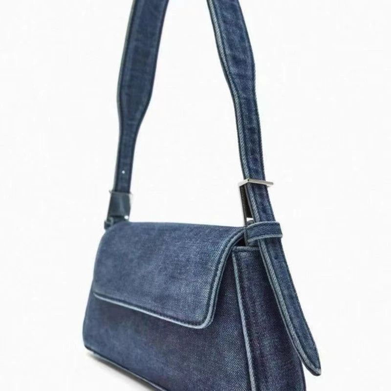 Dameveske Summer Hundres Flap Blå Denimveske Commuter Single Shoulder Armpit Bag Female - Blå