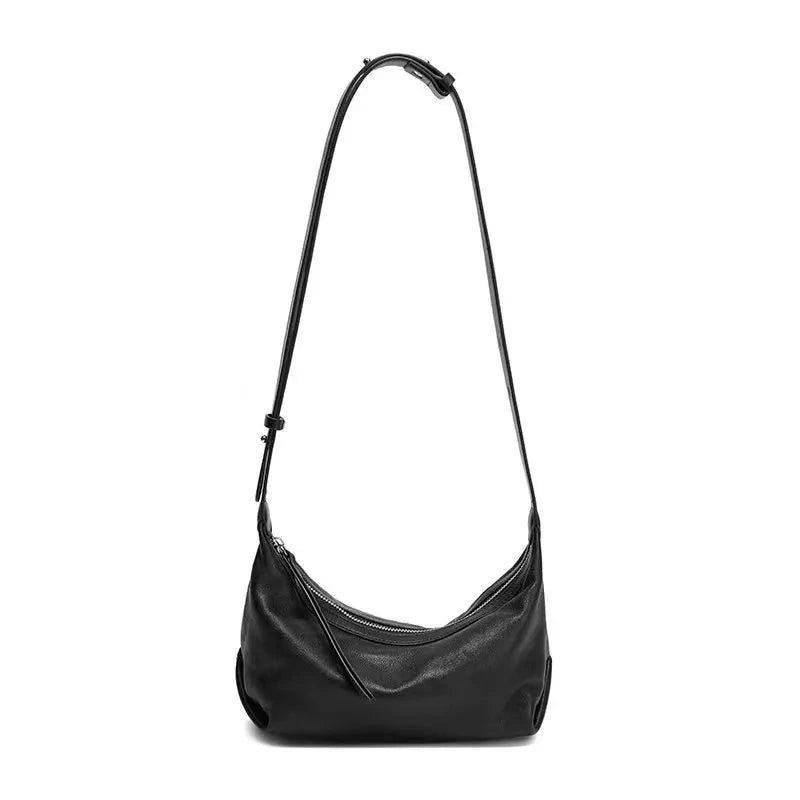 Elegant Sølv Svart Hobo Bag Skinn Dame Håndveske Luksus Skulderveske - Svart