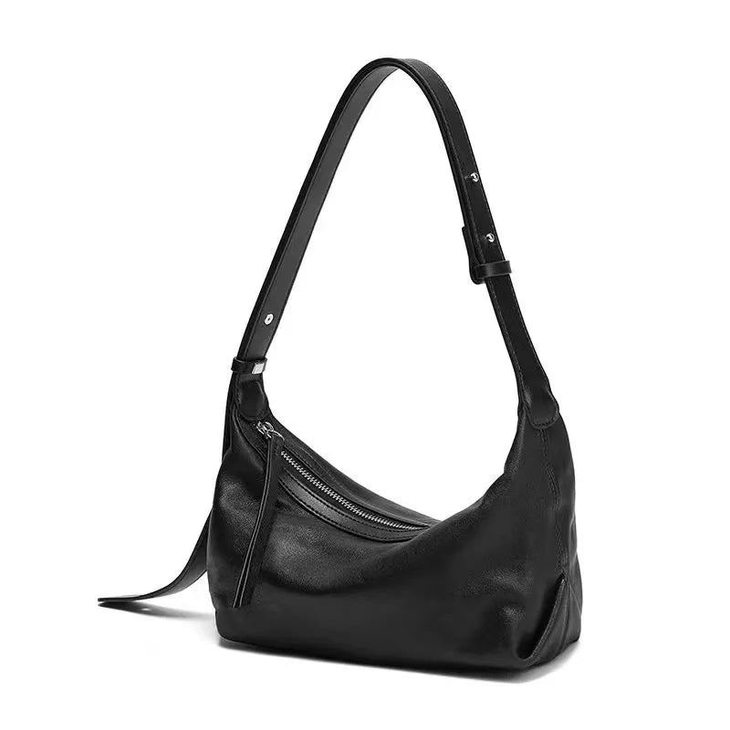 Elegant Sølv Svart Hobo Bag Skinn Dame Håndveske Luksus Skulderveske - Svart