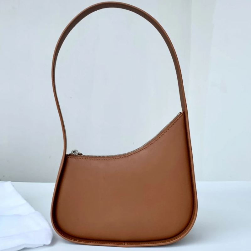 First Layer Leather Moon-shaped Ladies Handbag Top Mini Underarm Bag - Svart