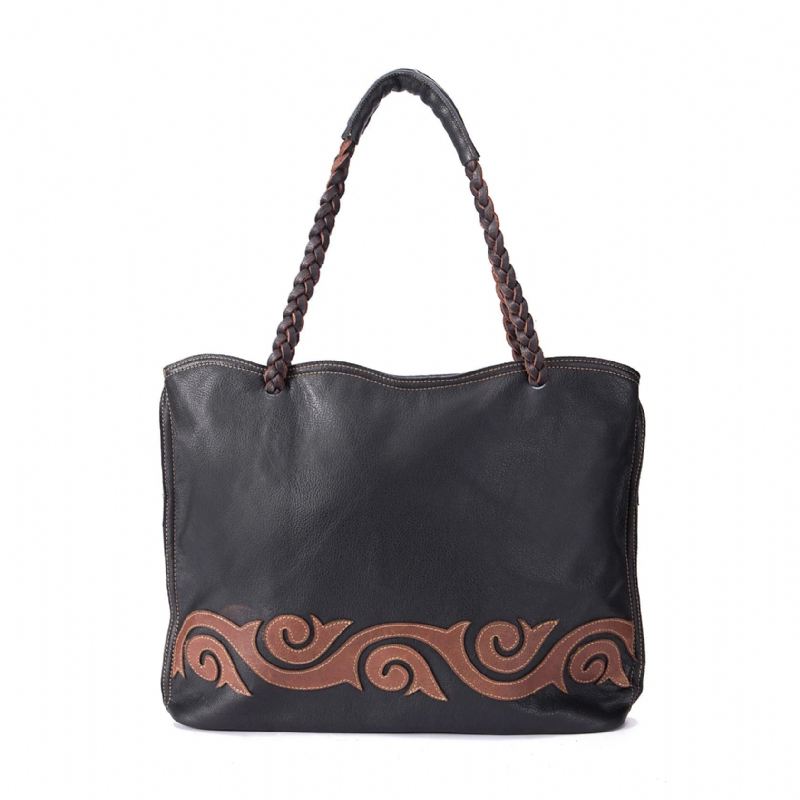 Korn Ekte Skinn Famous Luxury Damer Skulderveske Dame Designer Kvinnelig Vintage Tote - Svart