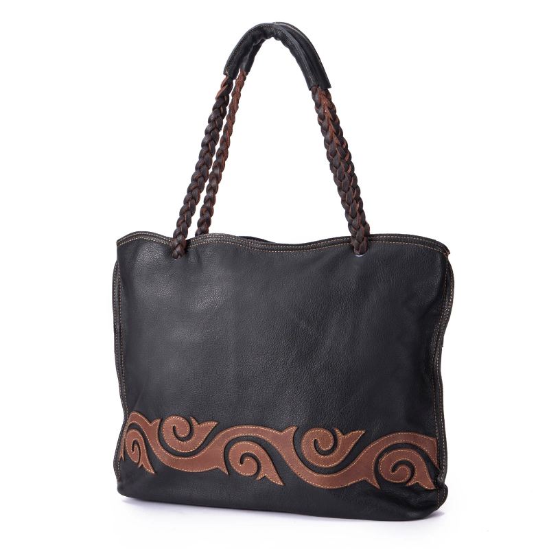 Korn Ekte Skinn Famous Luxury Damer Skulderveske Dame Designer Kvinnelig Vintage Tote - Svart