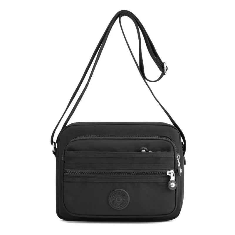 Kvinne Skulderveske Flerlags Solid Glidelås Crossbody Vesker For Kvinner Enkle Kvinnelige Messenger Klaffer - Svart