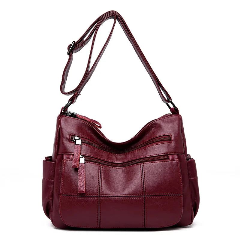 Kvinner Messenger Bag Skinn Skulderveske Casual Square Mom Bag Kvinnelige Crossbody Vesker - Rød