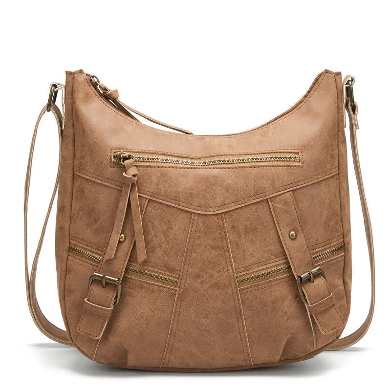 Kvinner Skulderveske Skinn Crossbody Bag Kvinnelige Håndveske Lommer Tote Purses - Beige