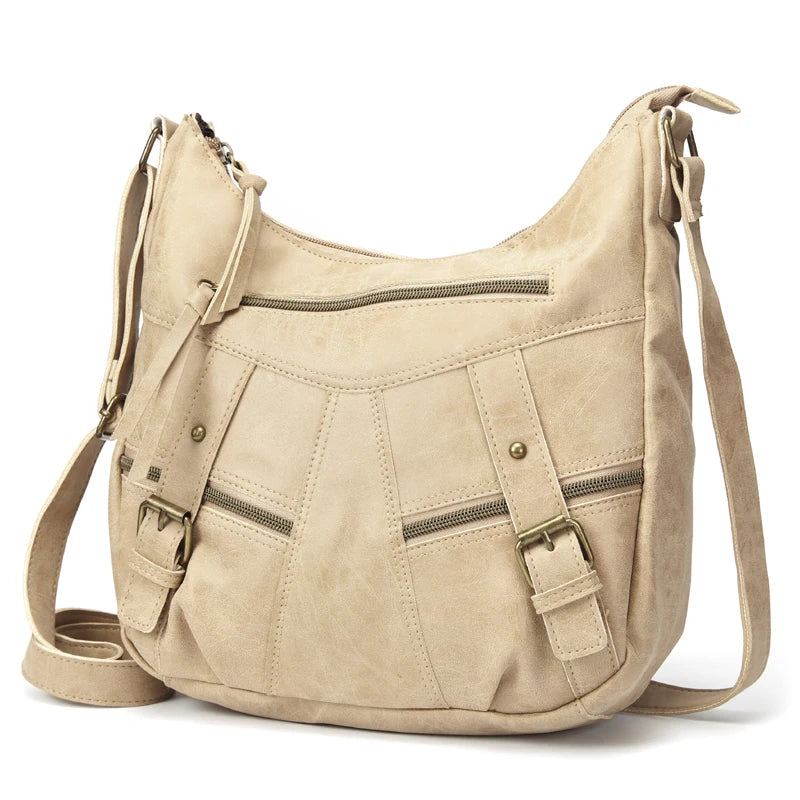 Kvinner Skulderveske Skinn Crossbody Bag Kvinnelige Håndveske Lommer Tote Purses - Beige