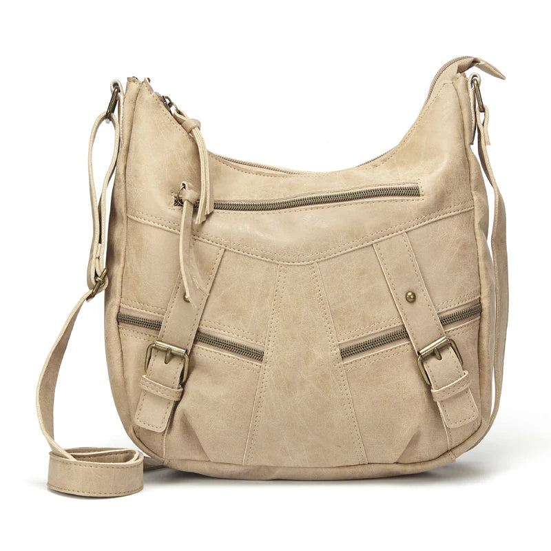 Kvinner Skulderveske Skinn Crossbody Bag Kvinnelige Håndveske Lommer Tote Purses - Beige