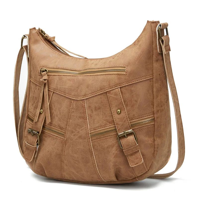 Kvinner Skulderveske Skinn Crossbody Bag Kvinnelige Håndveske Lommer Tote Purses - Beige