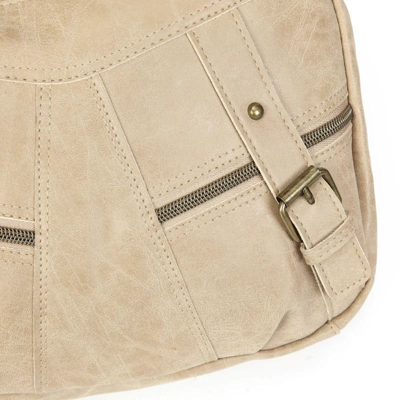 Kvinner Skulderveske Skinn Crossbody Bag Kvinnelige Håndveske Lommer Tote Purses - Beige