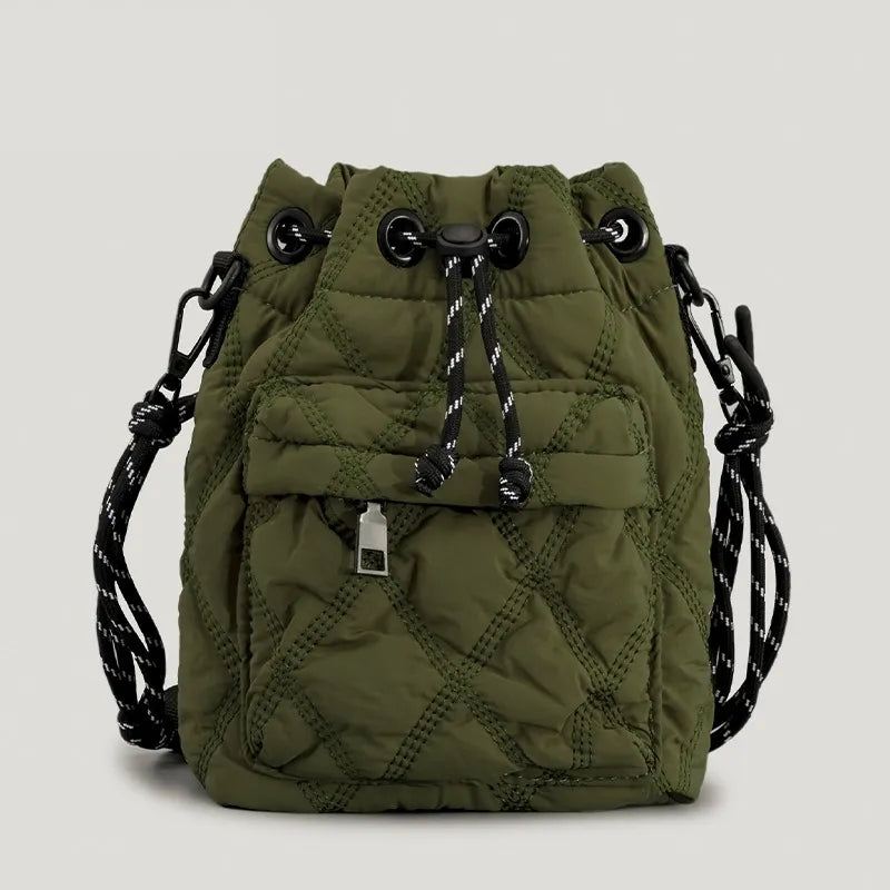 Uformelt Nylonpolstret Skuldervesker For Kvinner Quiltet Snøring Crossbody-veske Vintage Bøtteveske Liten Veske Damevesker Vinter - Svart