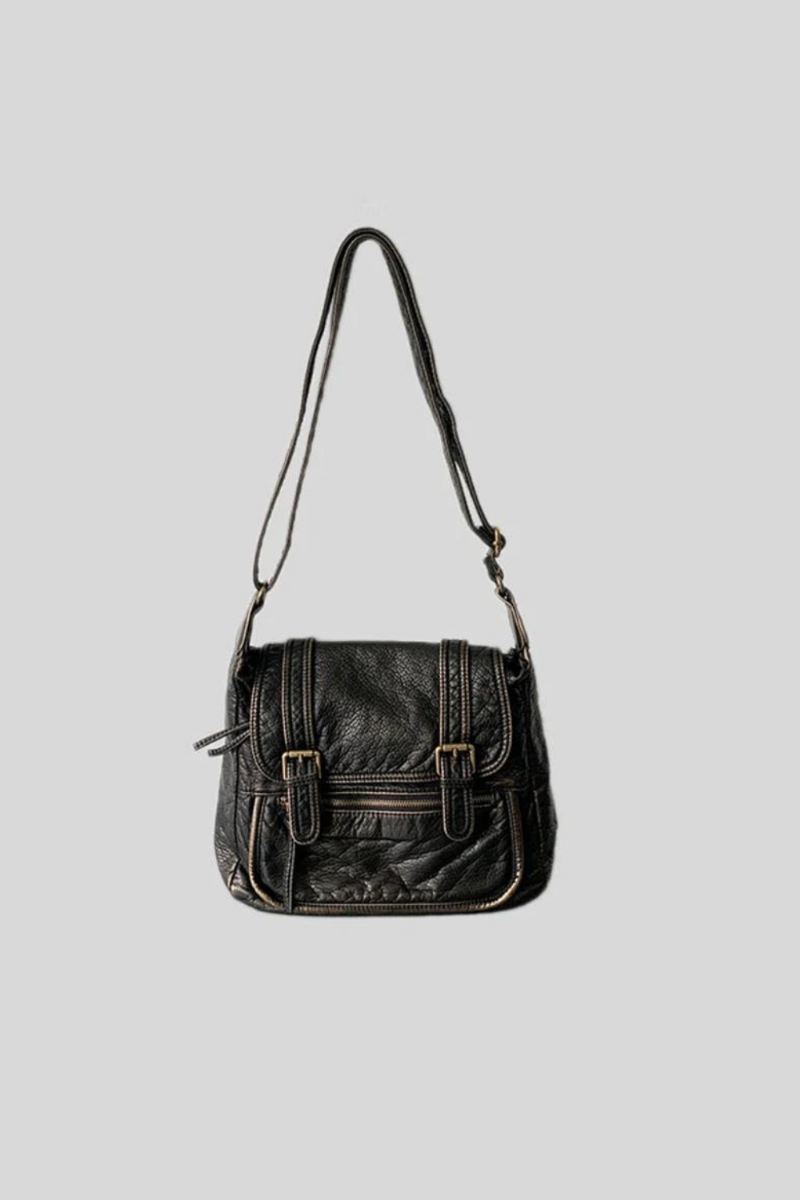 Veske For Kvinner Vintage Skulderveske Crossbody Bag Myk Stor Kapasitet Motorsykkelveske Skinnveske