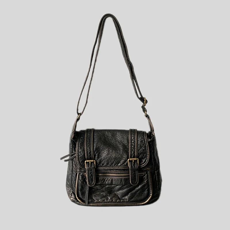 Veske For Kvinner Vintage Skulderveske Crossbody Bag Myk Stor Kapasitet Motorsykkelveske Skinnveske - Grå