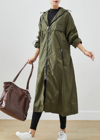 Army Green Spandex Trench Cinched Drawstring Fall