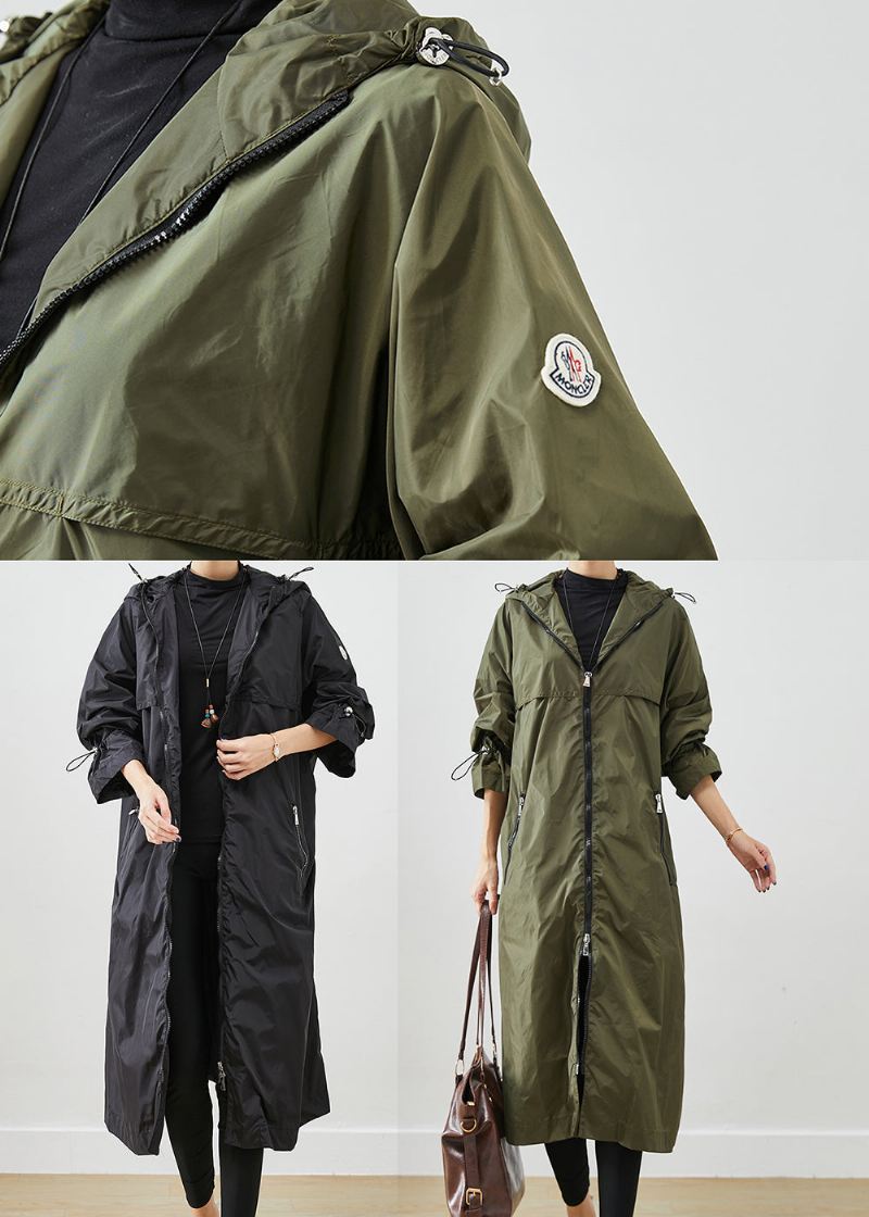 Army Green Spandex Trench Cinched Drawstring Fall - Trenchcoats for kvinner