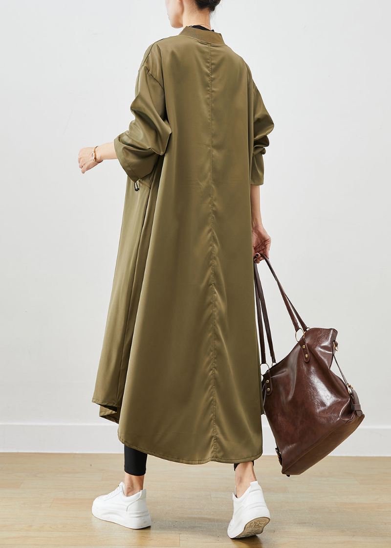 Army Green Spandex Trench Coats Zip Up Snøring Fall - Trenchcoats for kvinner