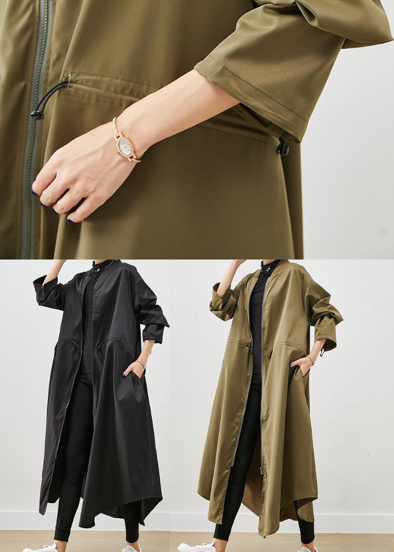 Army Green Spandex Trench Coats Zip Up Snøring Fall - Trenchcoats for kvinner