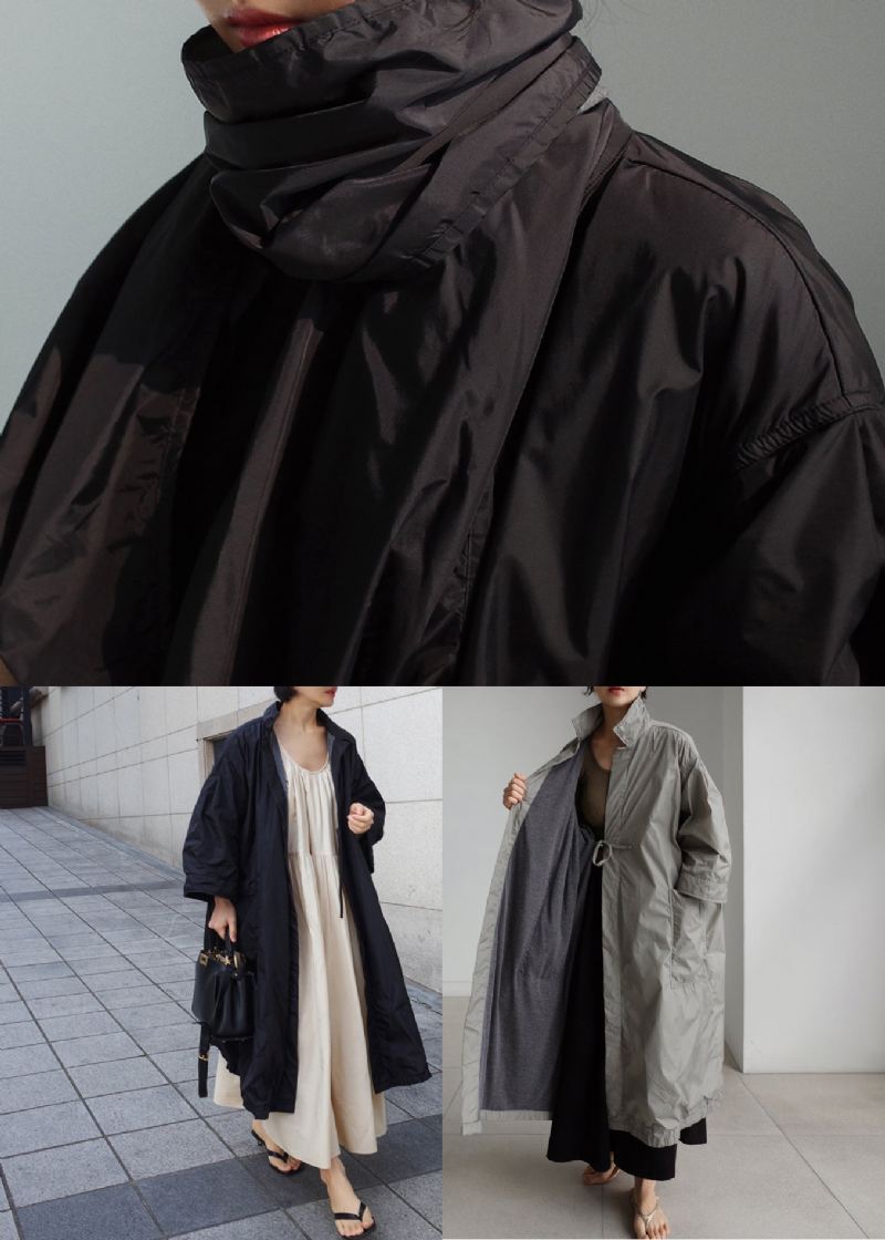 Art Black Peter Pan Kragelommer Trench Coats Langermet - Svart